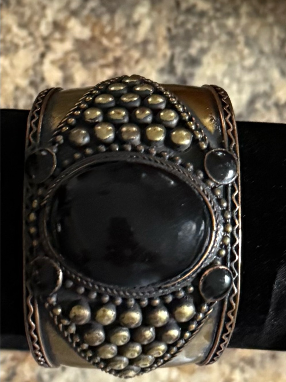 Brass and Onyx bangle bracelet